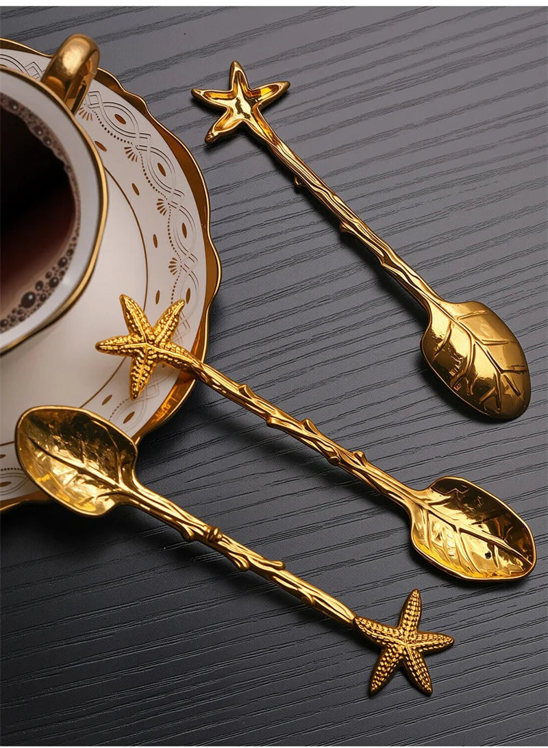 Golden Dragonfly Flower Bird Starfish 11CM Mini Spoon Teaspoon