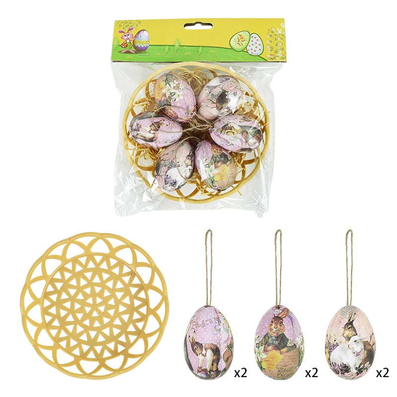 6Pcs Foam Easter Eggs Hanging Ornaments With Basket