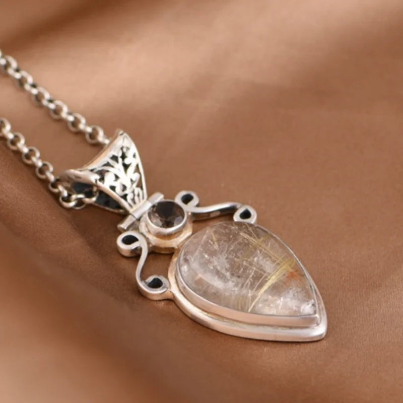 The Sun's Warmth Holder S925 Sterling Silver Pendant Waterdrop Quartz