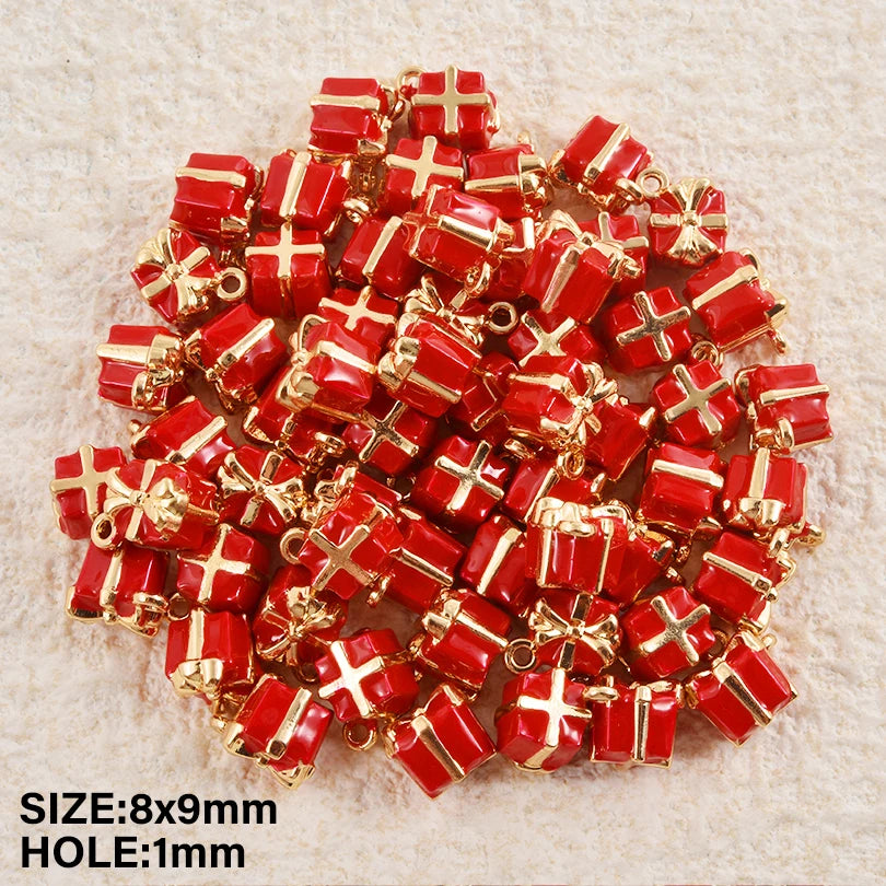 5pcs Christmas Charm Enamel Apple Socks Bell DIY Pendant Charms For Jewelry Making Keychain Earrings Bulk Handmade Material Gift