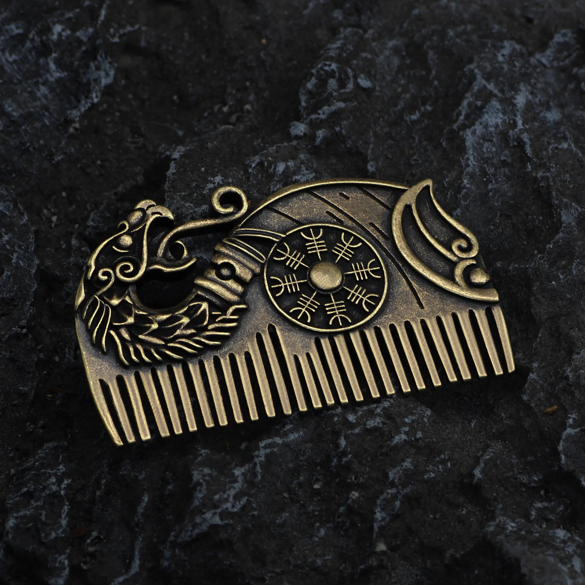 Viking Beard Comb Drakkar with Aegishjalmur Shield Viking Gift For Men