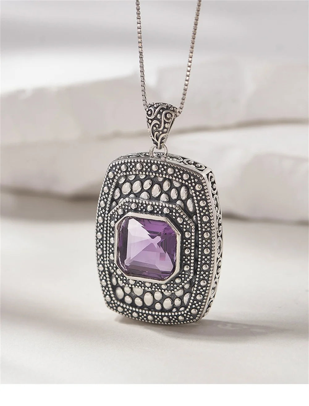Tiarn's Token S925 Sterling Silver Pendants Tangent Plane Amethyst