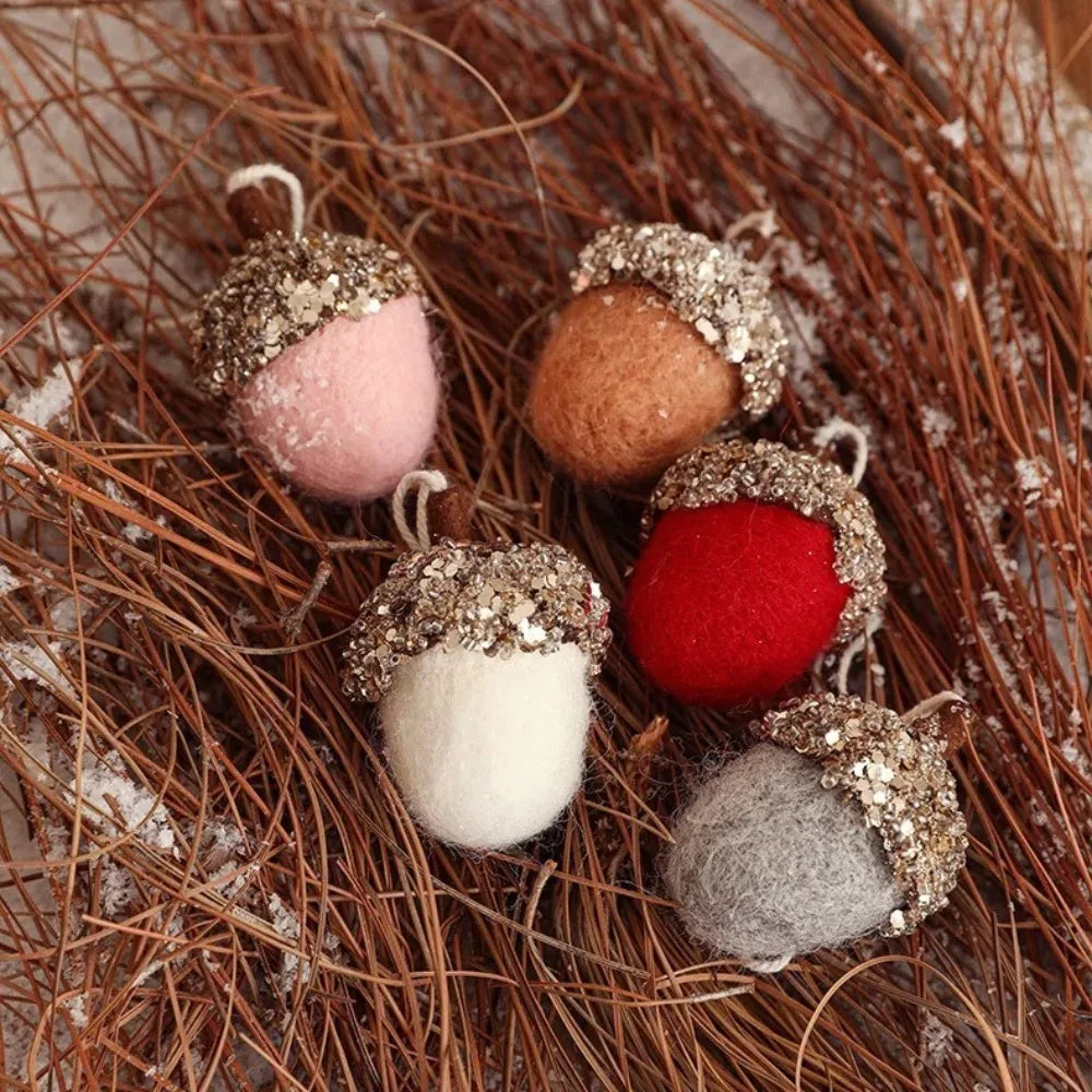Wool Felt Glittery Acorn Ornaments Christmas Tree Hanging Decor