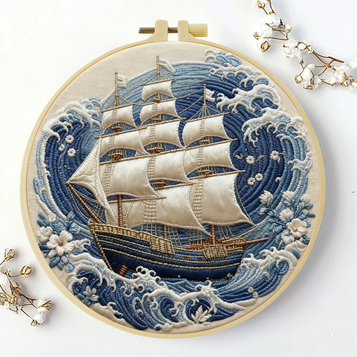 A Ship In the Ocean DIY Embroidery Kit for Beginners