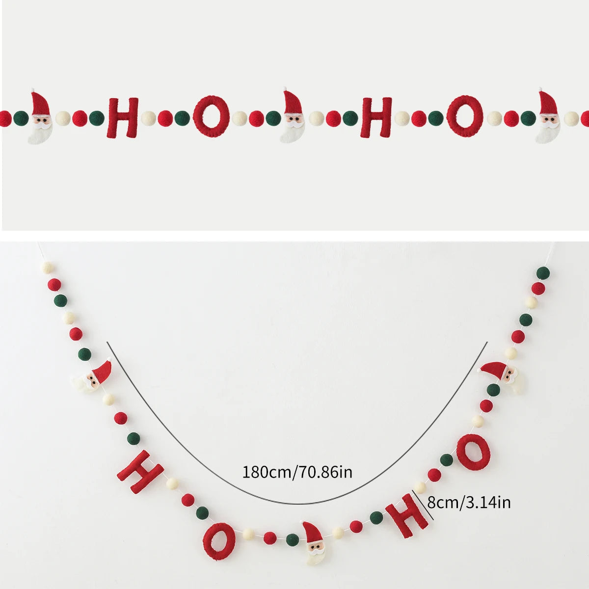 180cm Wool Felt Christmas Garland Handmade Snowman Reindeer Pom Pom Banner for Xmas Tree Wall Mantel Decor