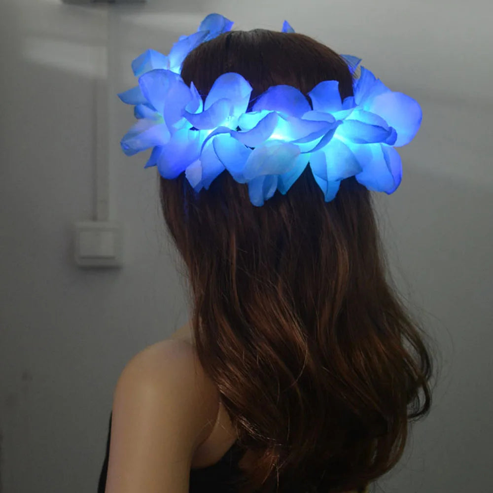LED Light Up Hawaiian Lei Flower Crown Wreath
