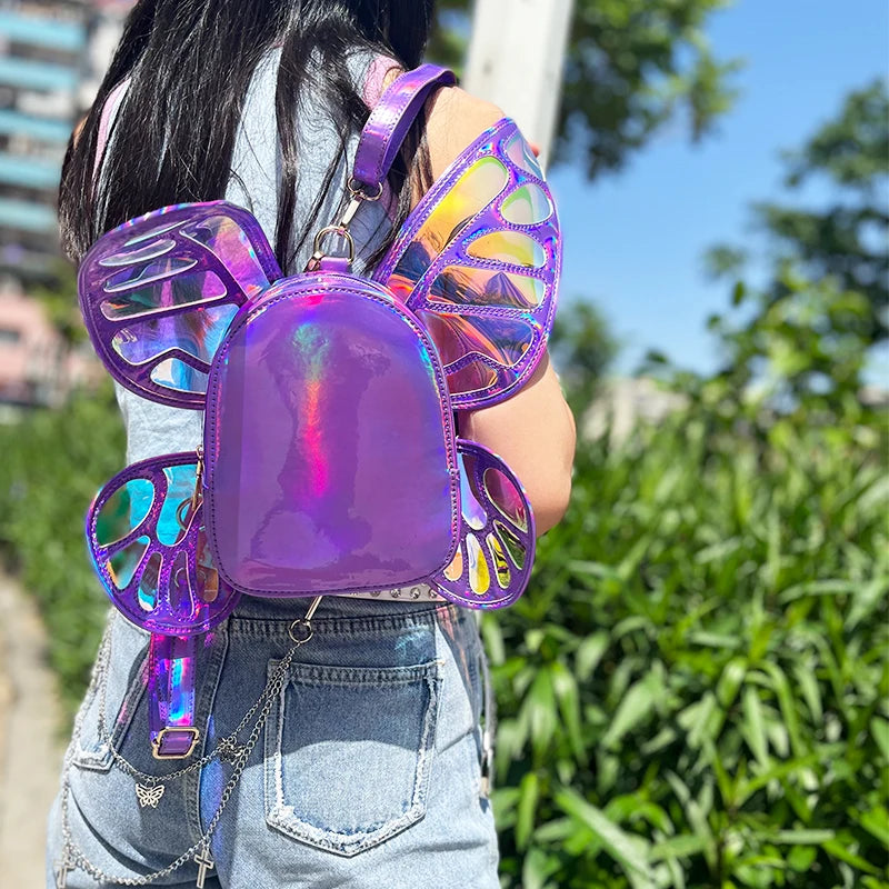 Mini Backpack Butterfly Wings Daypack Holographic Leather