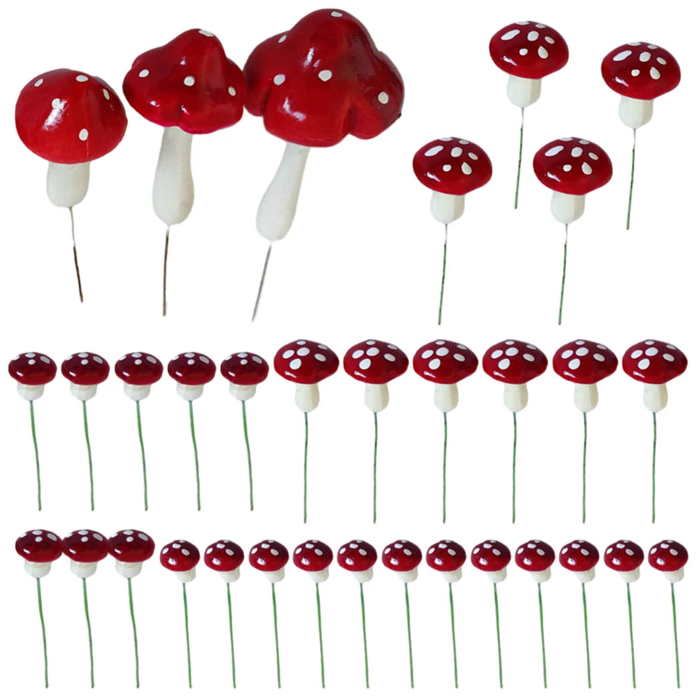 Mushroom Picks 33PCS Miniatures Artificial Foam Resin Fairy Garden Bonsai Pot Plant Decor