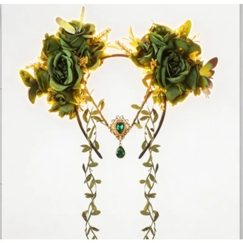 Glowing Flower Headband Butterfly Rose Crowns with Gem Drop Fairy Fascinators Headpieces