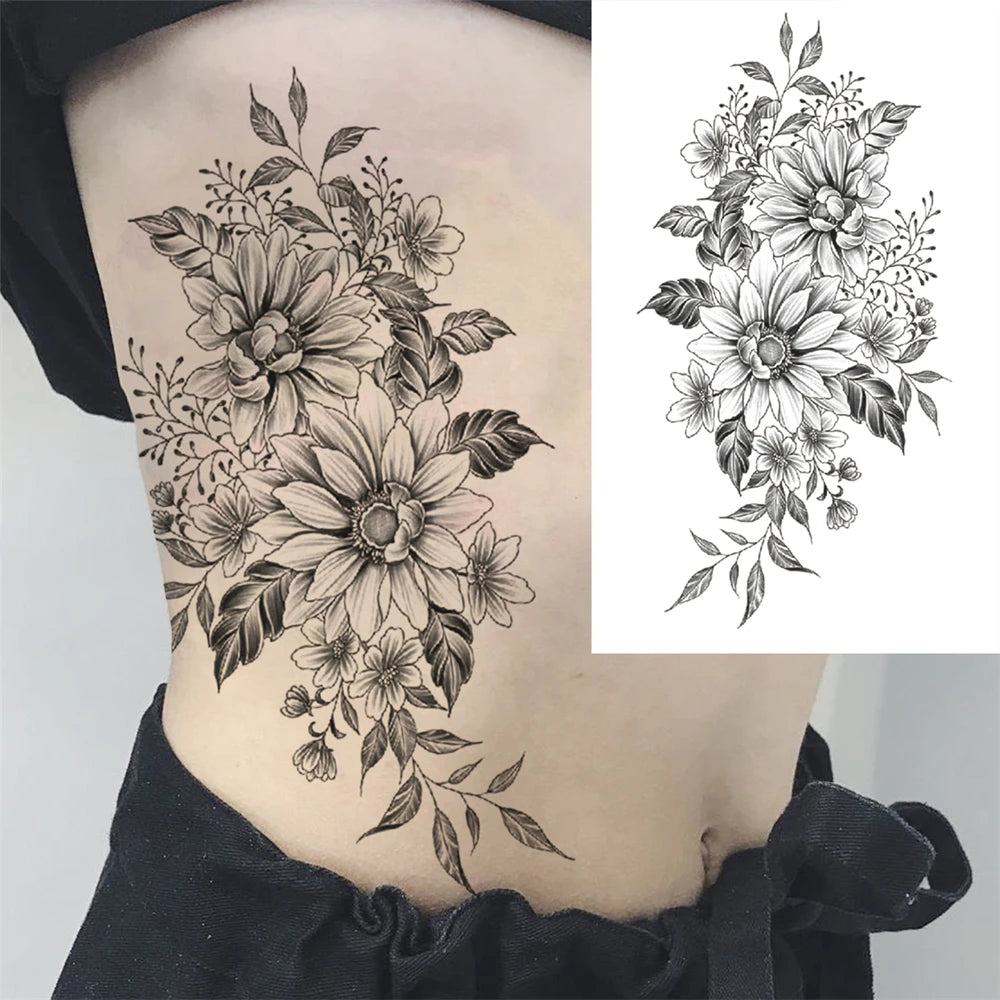 Large Peony Temporary Tattoos