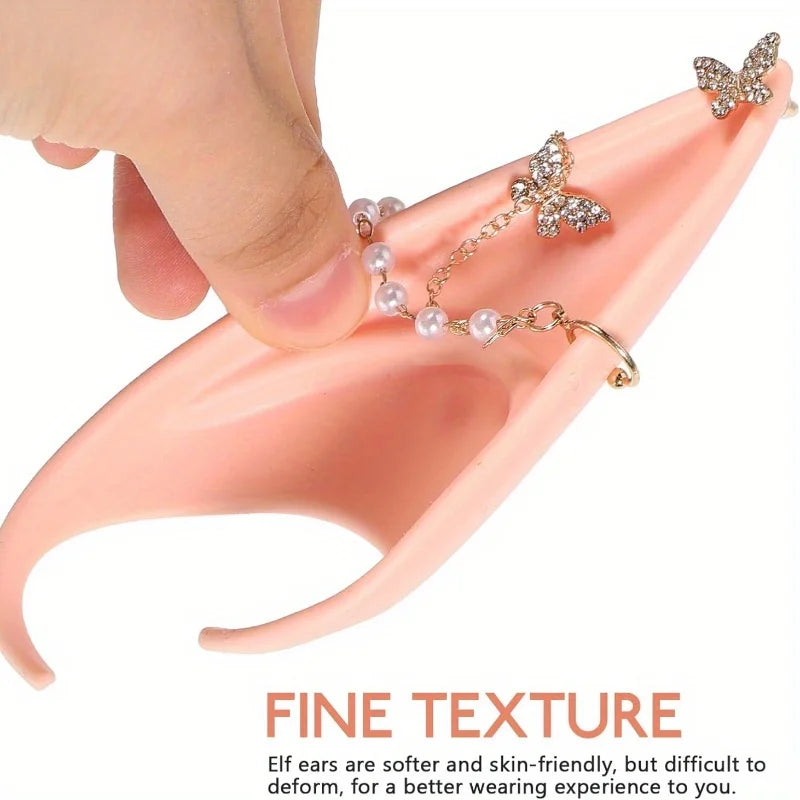 Two Pairs of Elf Ears with Pierced Earrings Cosplay Soft Latex Ear Cuffs