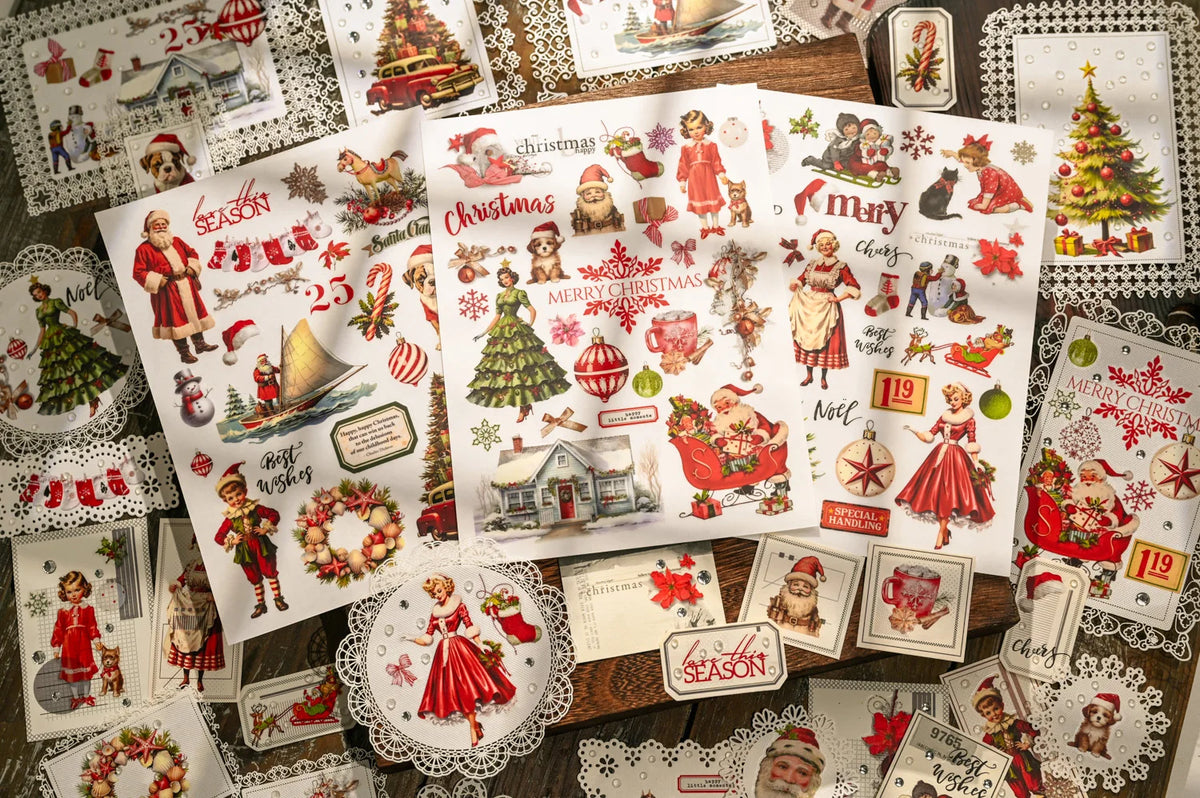3 Sheet Large Christmas RUB ON Transfer Stickers Junk Journal DIY Scrapbooking Craft Stickers