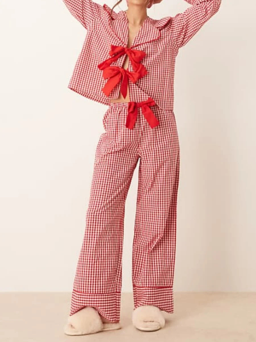Christmas Pyjamas Big Red Bow 2 Piece PJs Set Sleepwear
