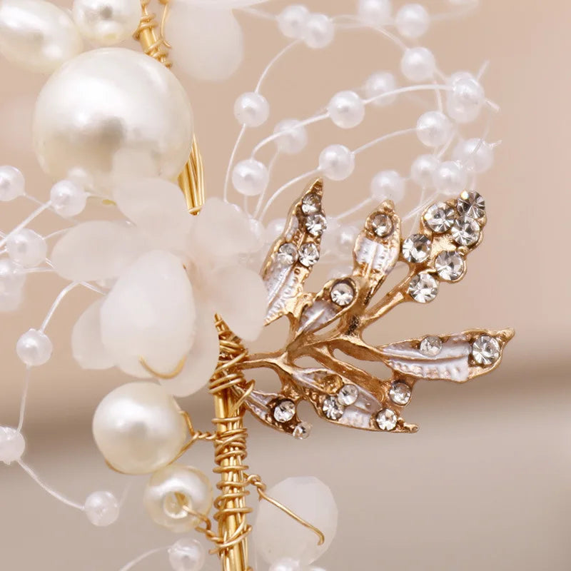 Girls Pearl Flower Wreath Floral Garland Head Hoop