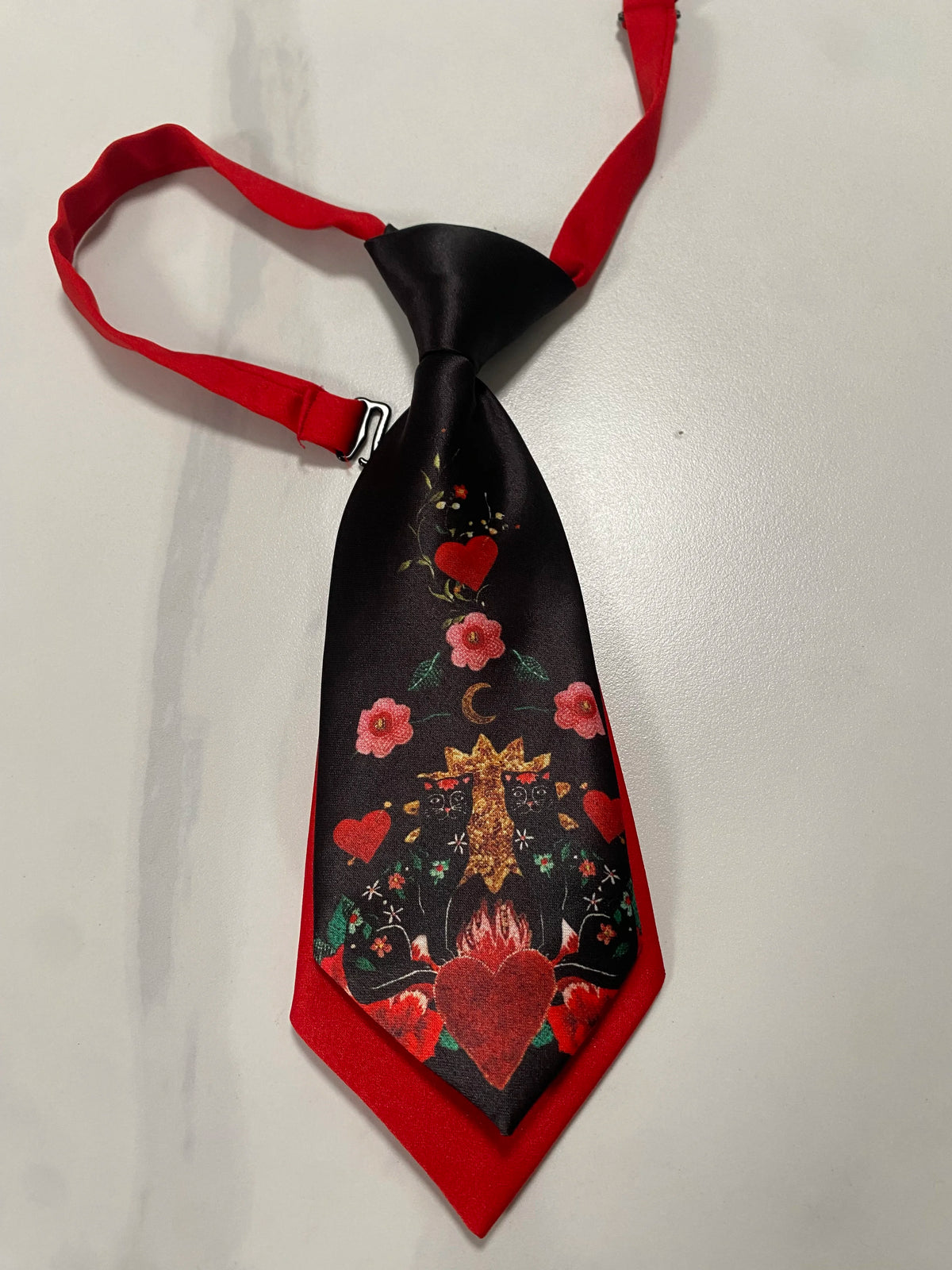 Flower Flaming Heart Necktie Men Women Double Layer Knot-free Ties For Shirt Boy Girls Performance
