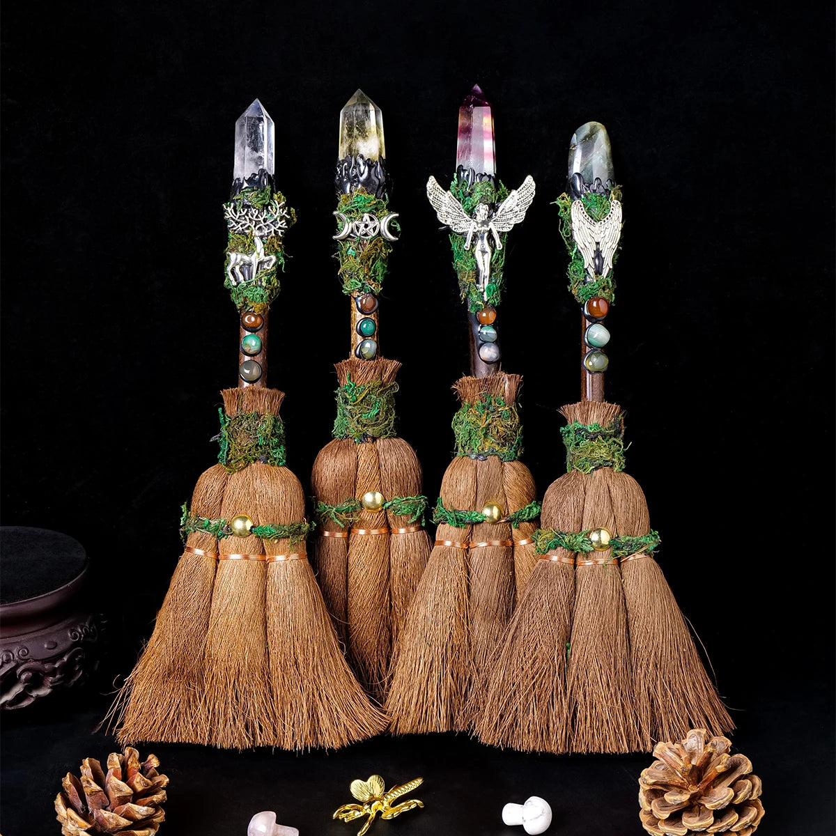 Witch's Altar Broom Natural Crystal Point Stone