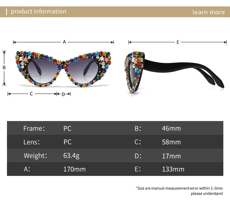 Katy's Crystal Rhinestone Cat Eye Sunglasses Funglasses UV400