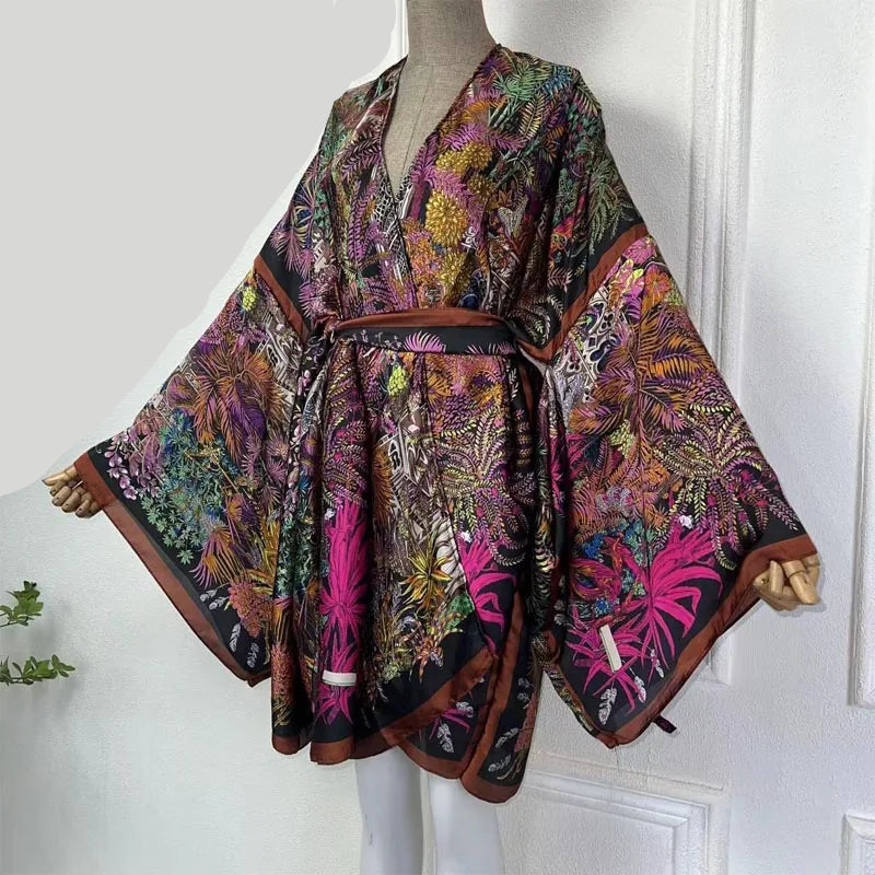 Jungle Nights Bohemian Belted Kimono Wrap Dress