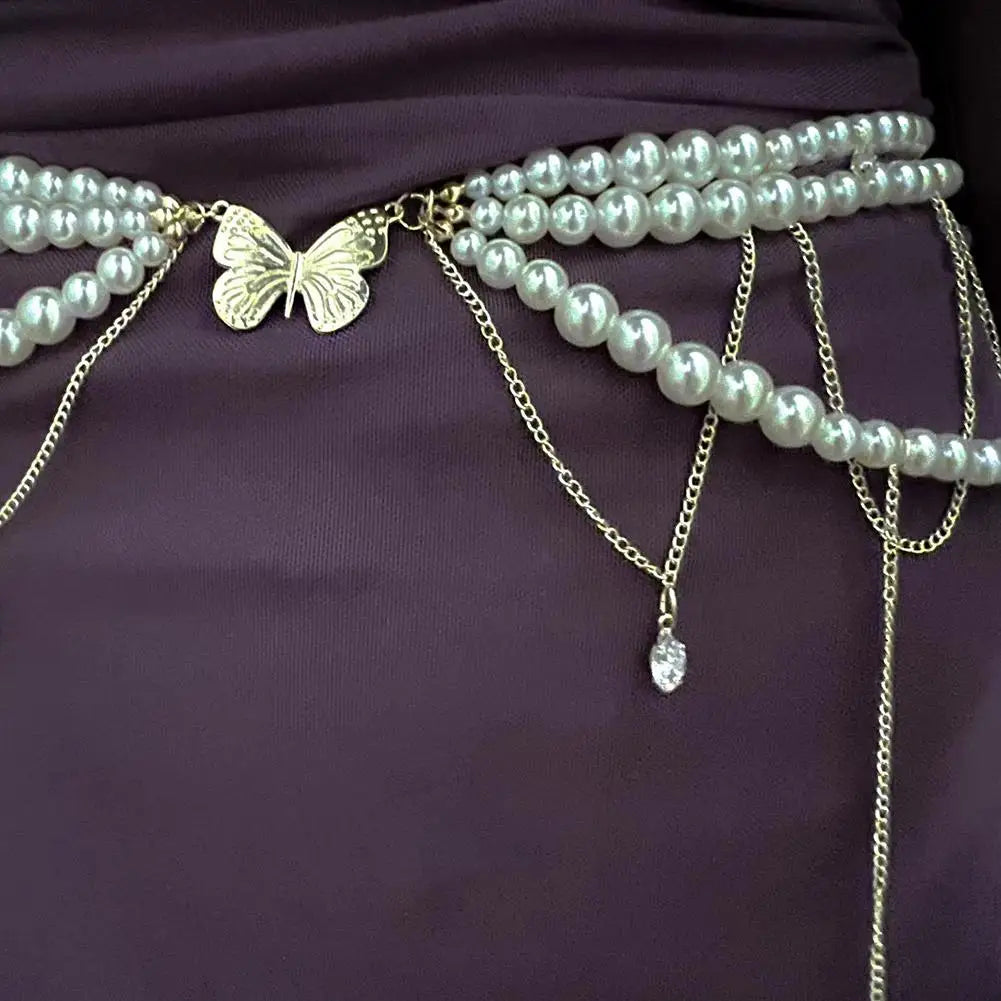 Multilayer Pearl Waist Chain Belt Body Jewellery