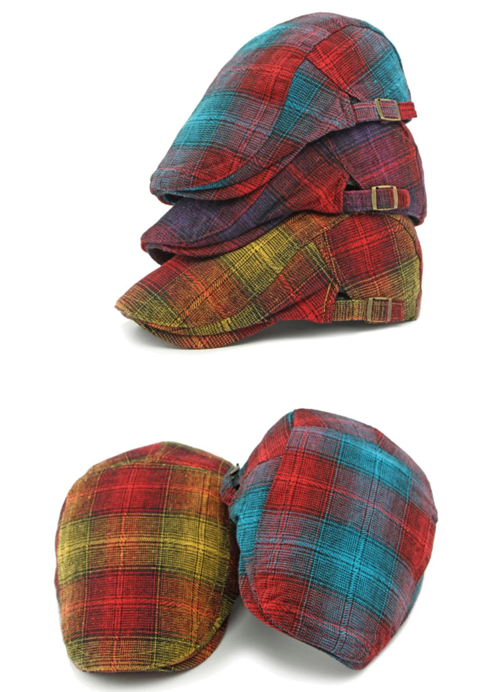Bright Plaid Ivy Beret Caps