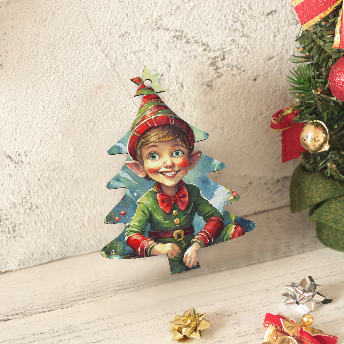 Elf Wooden Christmas Tree Hanging Ornament