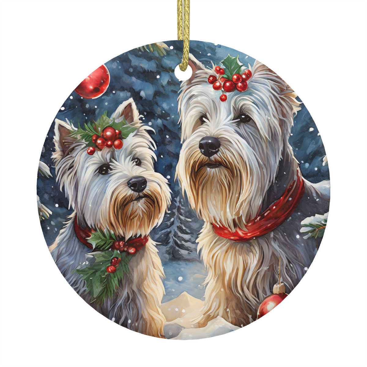 West Highland Terriers Ceramic Christmas Round Ornament