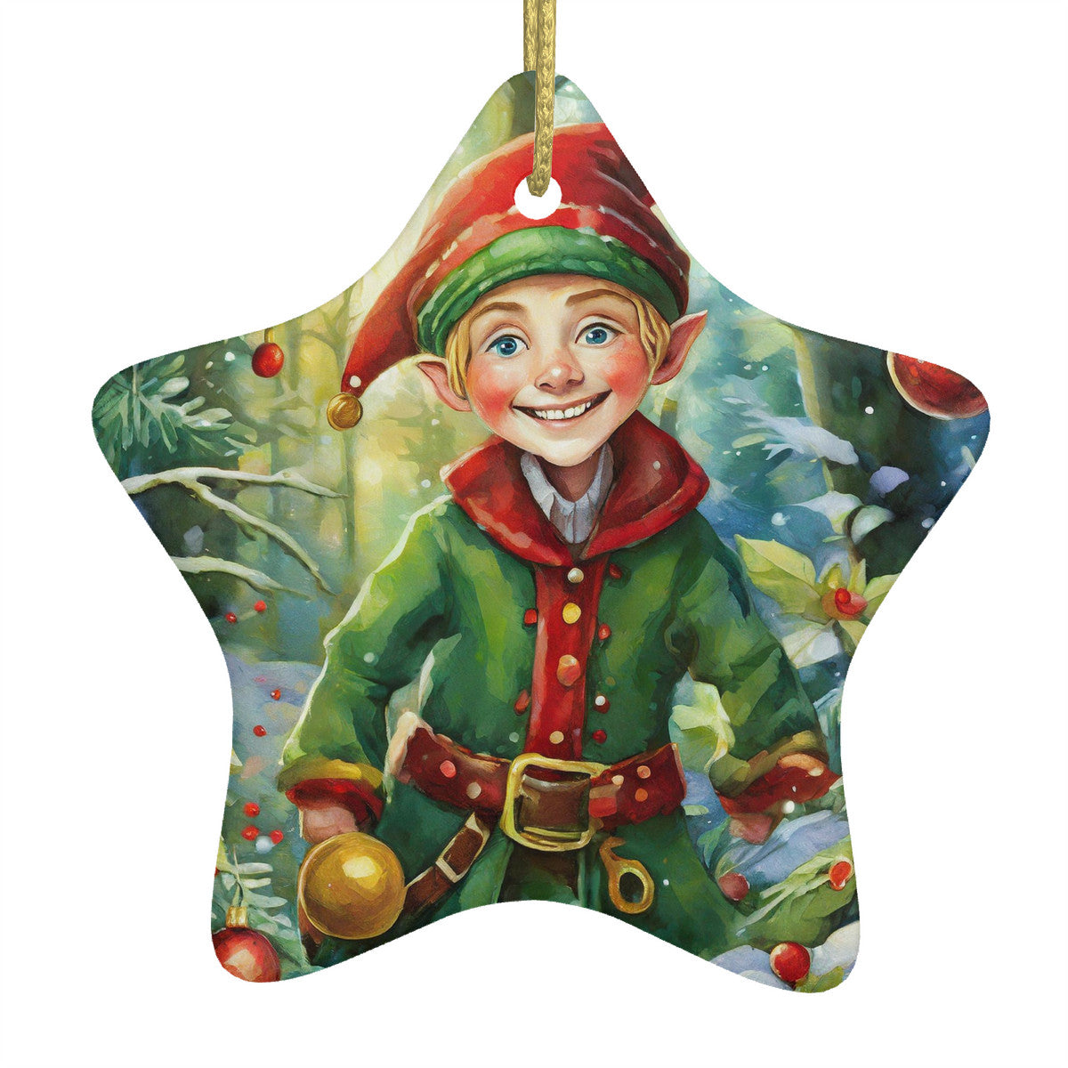 Elf Ceramic Star Shape Christmas Ornament