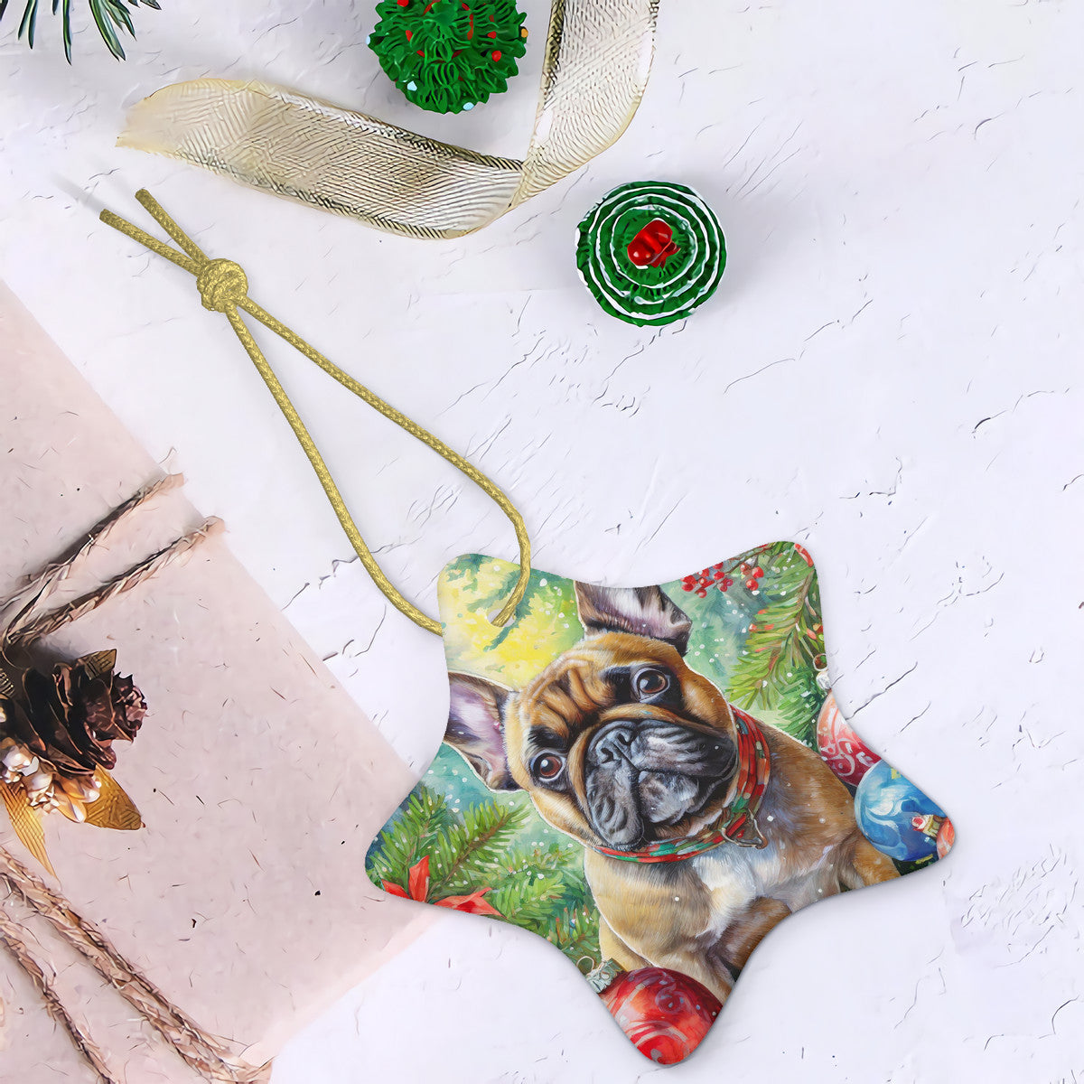 American Bulldog Ceramic Star Shape Christmas Ornament