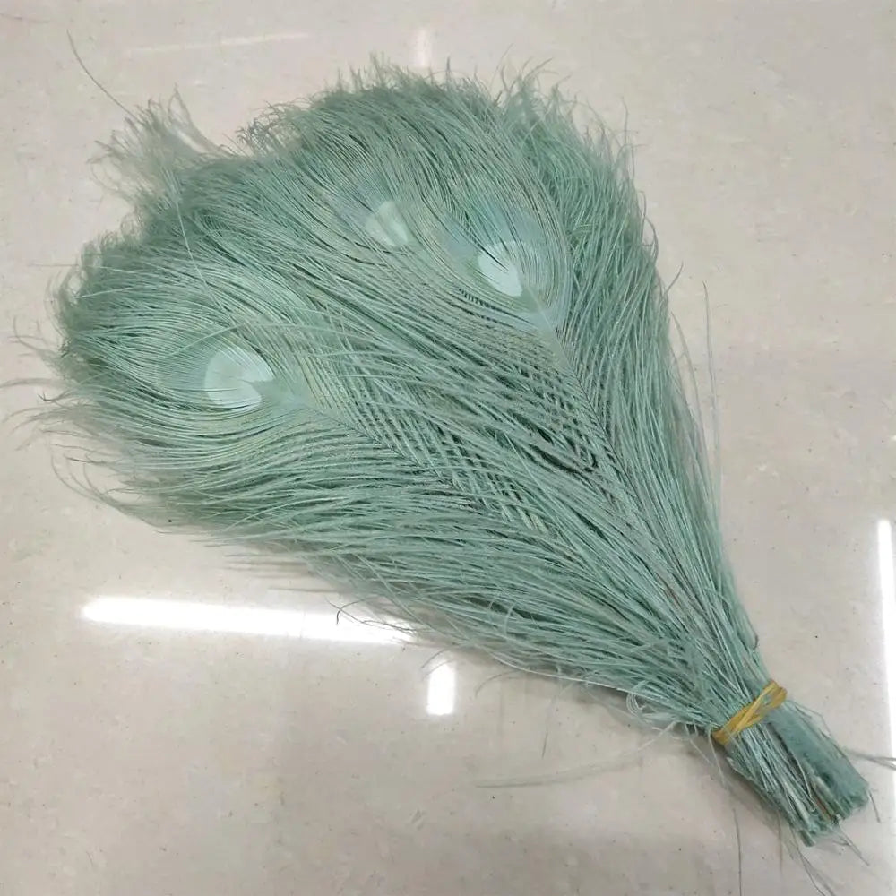Ten Mint Green Dyed Peacock Feathers 25-30 cm DIY Craft or Decor