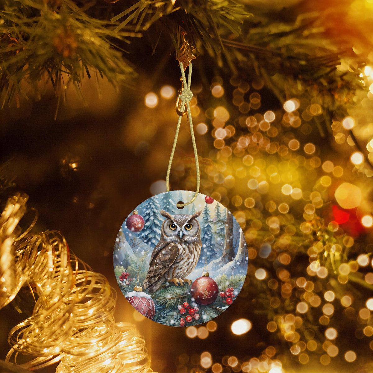 Owl Ceramic Christmas Round Ornament