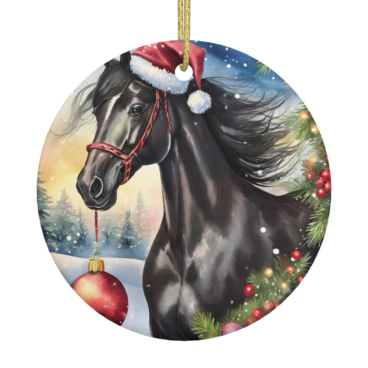 Black Horse Ceramic Christmas Round Ornament