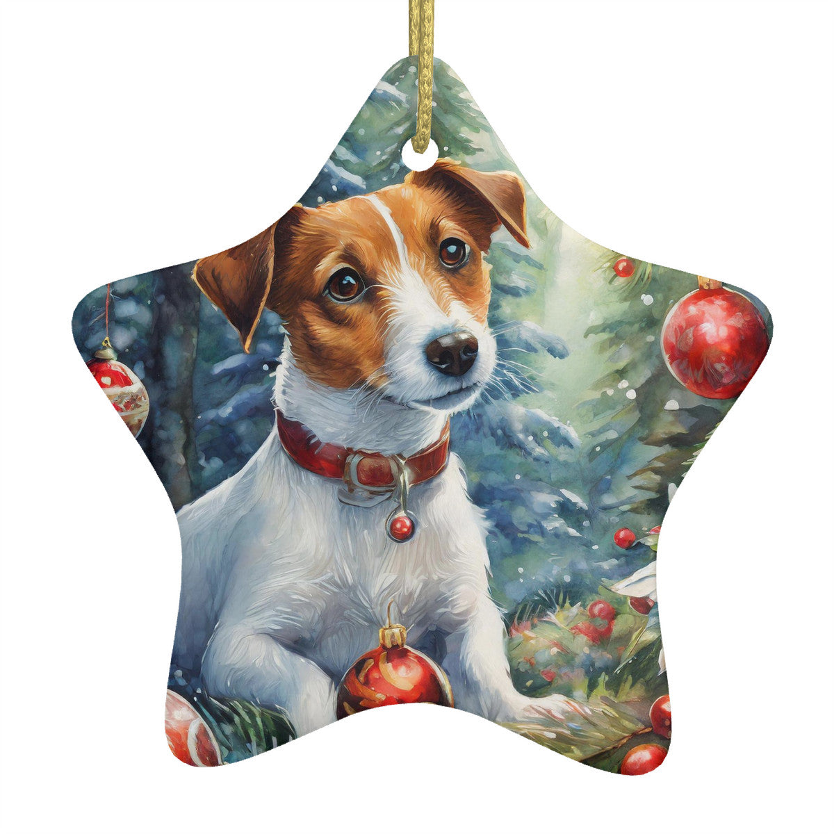 Jack Russell Dog Ceramic Star Shape Christmas Ornament