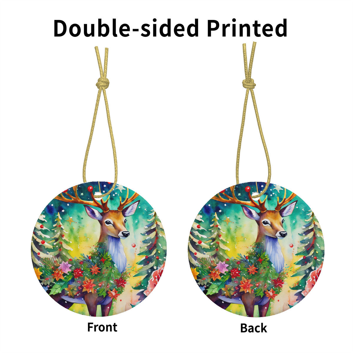 Woodland Deer Ceramic Christmas Ornament