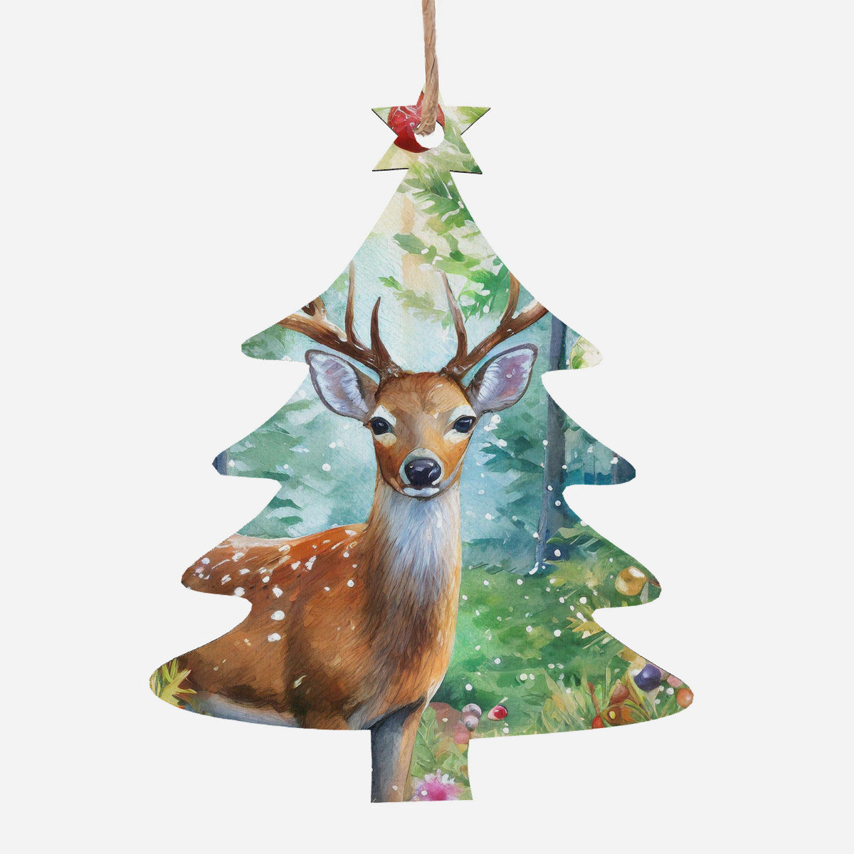 Woodland Deer Wooden Christmas Tree Hanging Ornament