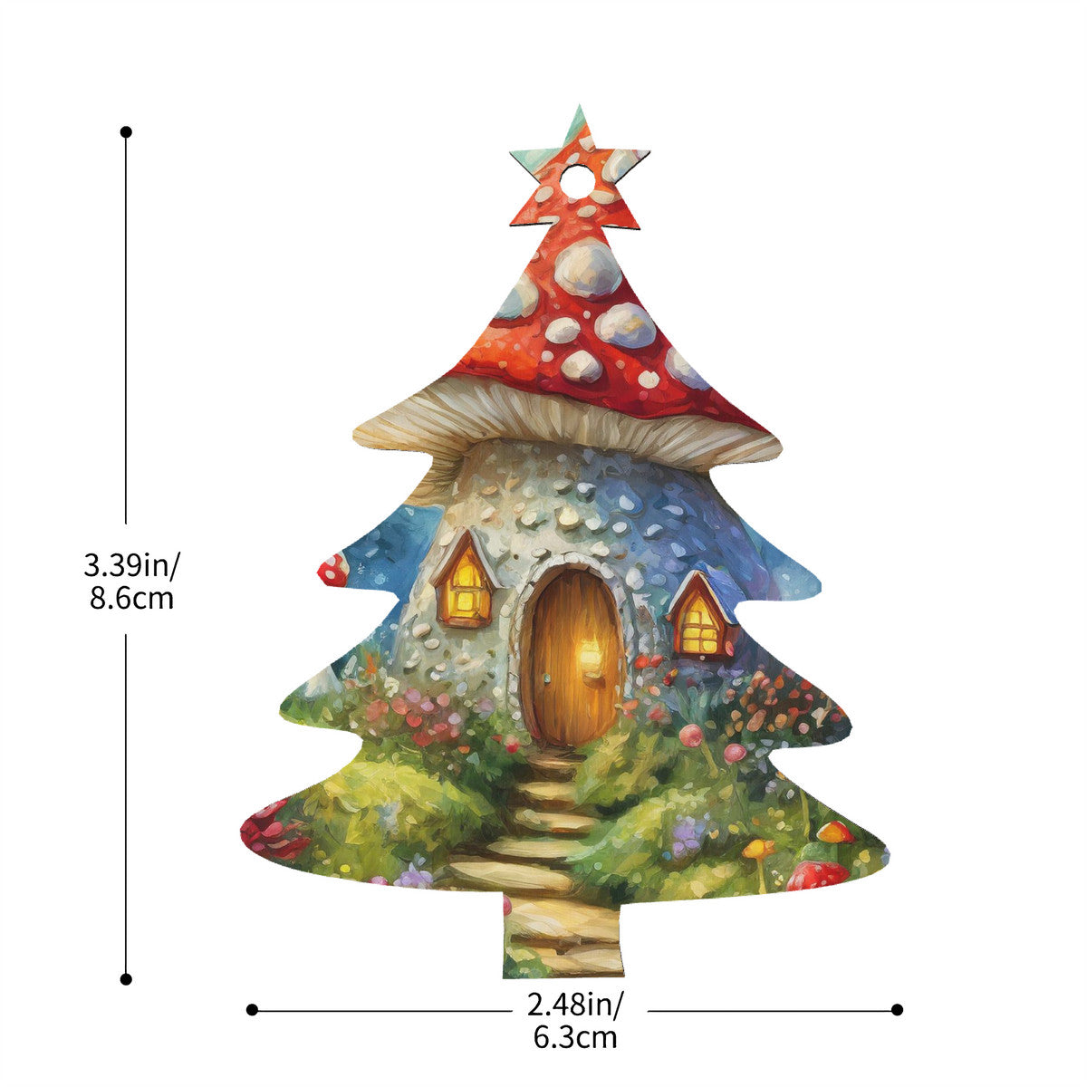 Mushroom Cottage Wooden Christmas Tree Hanging Ornament