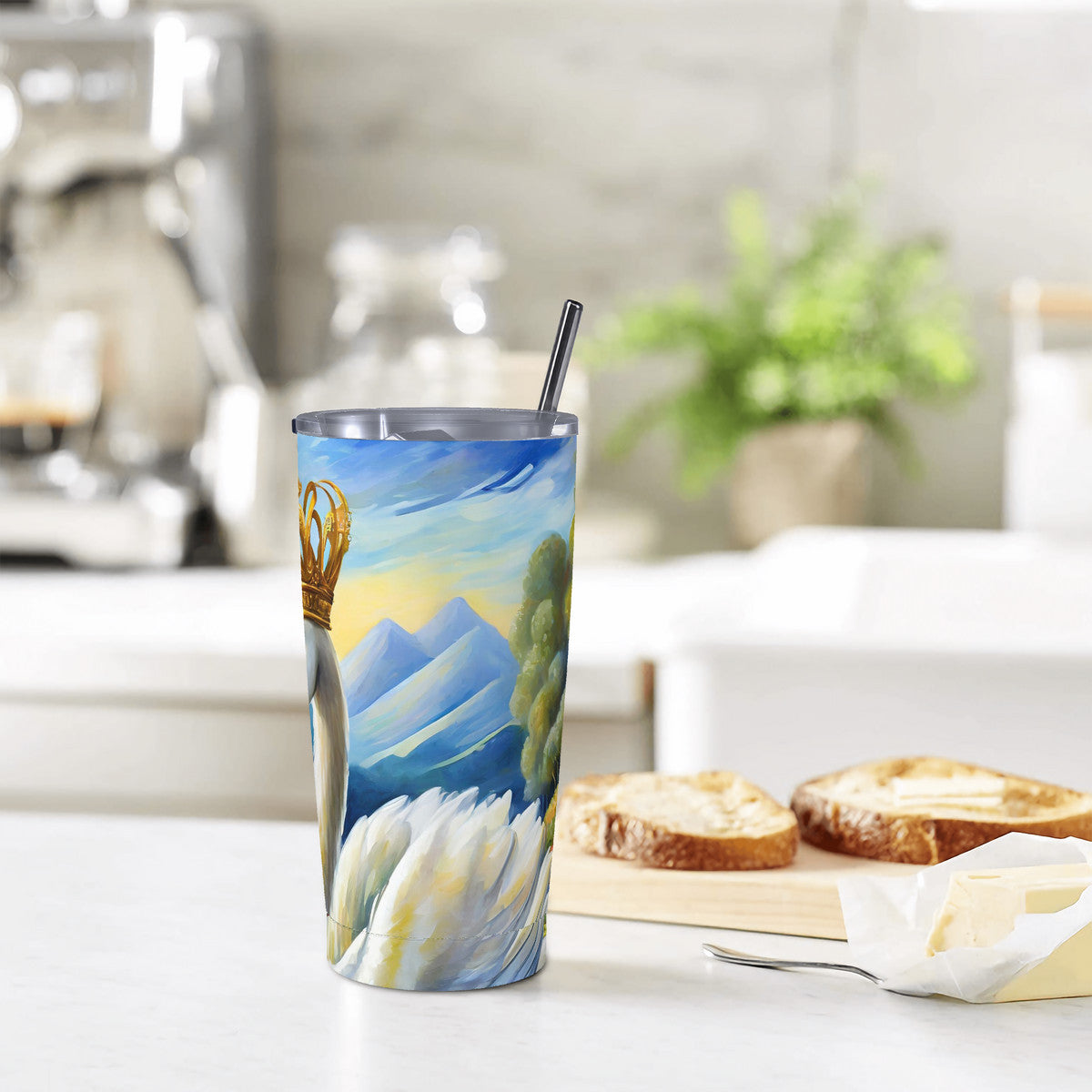 The Swan King 20oz Stainless Steel Straw Lid Cup