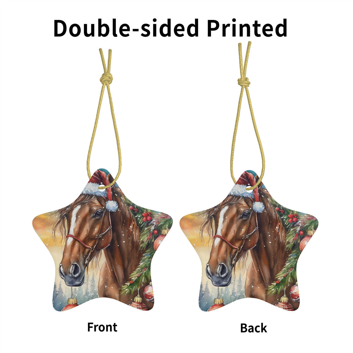 Brown Horse Ceramic Star Shape Christmas Ornament
