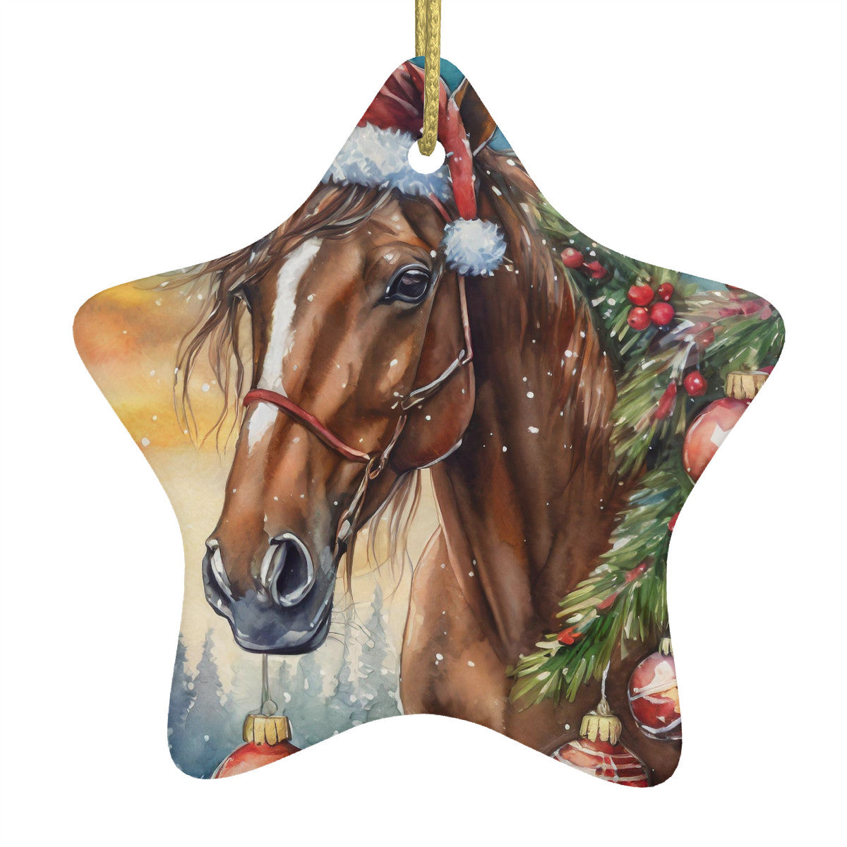 Brown Horse Ceramic Star Shape Christmas Ornament