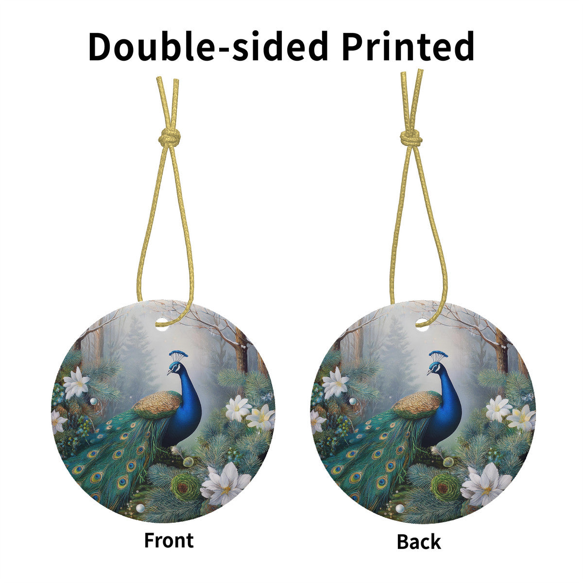 Winter Peacock 2 Ceramic Christmas Round Ornament