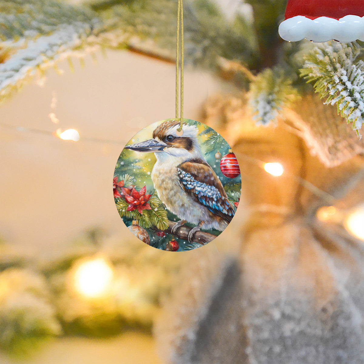 Kookaburra Ceramic Christmas Round Ornament
