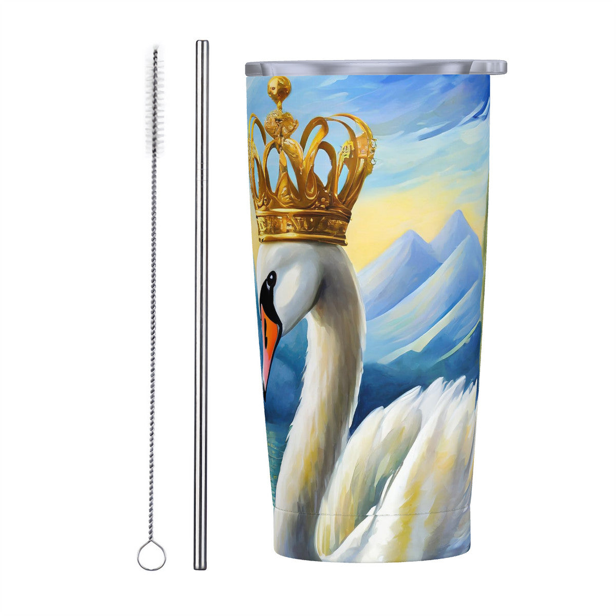 The Swan King 20oz Stainless Steel Straw Lid Cup