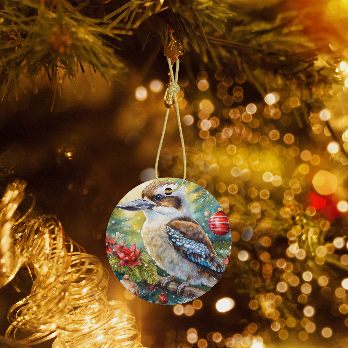 Kookaburra Ceramic Christmas Round Ornament