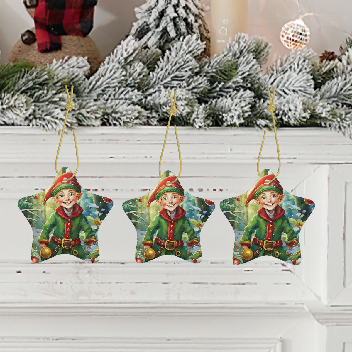 Elf Ceramic Star Shape Christmas Ornament