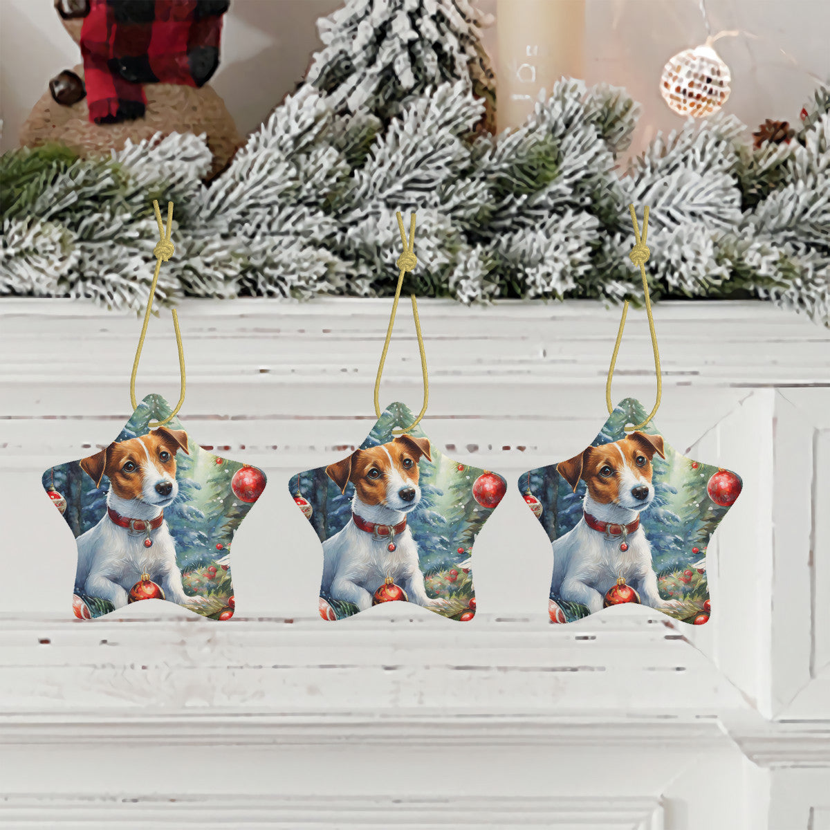 Jack Russell Dog Ceramic Star Shape Christmas Ornament