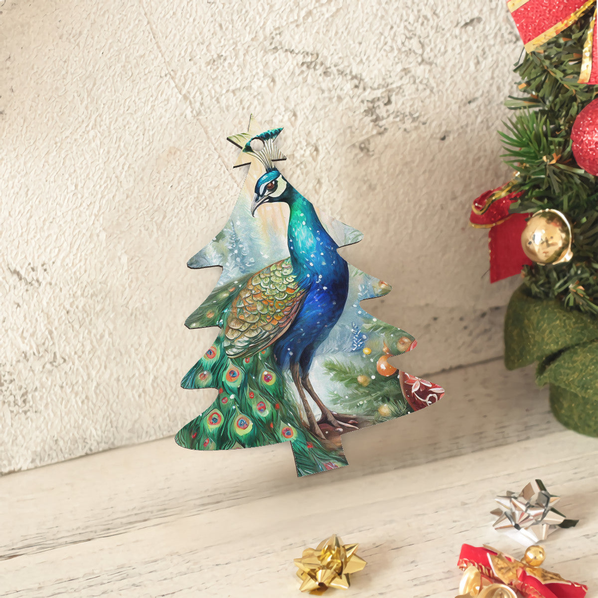 Peacock Wooden Christmas Tree Hanging Ornament