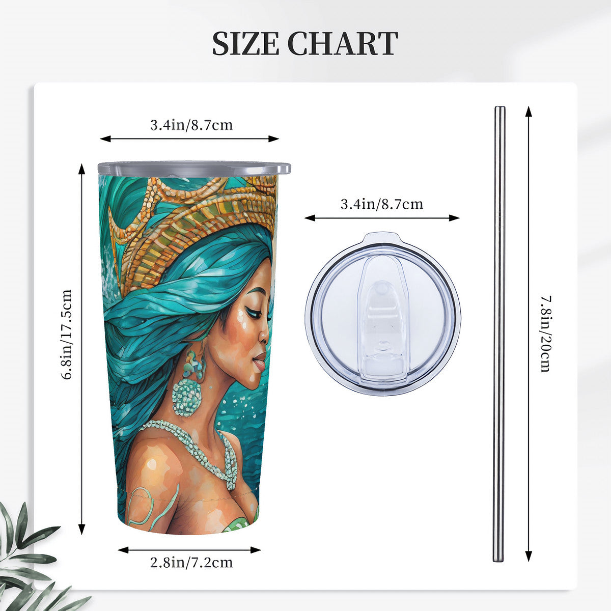 Teal Depths Mermaid 20oz Stainless Steel Straw Lid Cup