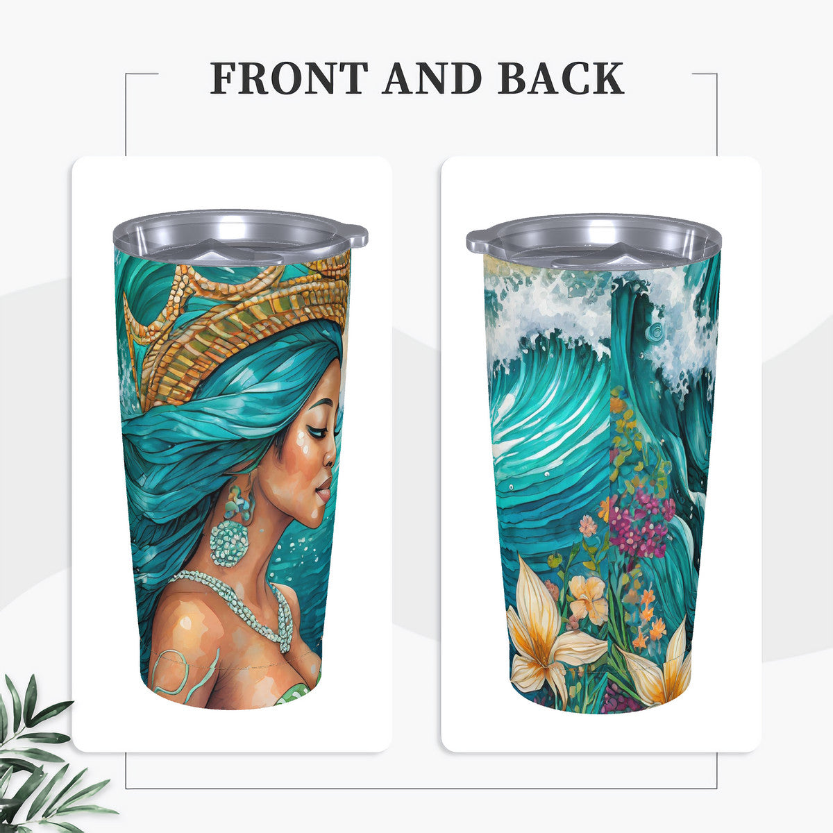 Teal Depths Mermaid 20oz Stainless Steel Straw Lid Cup