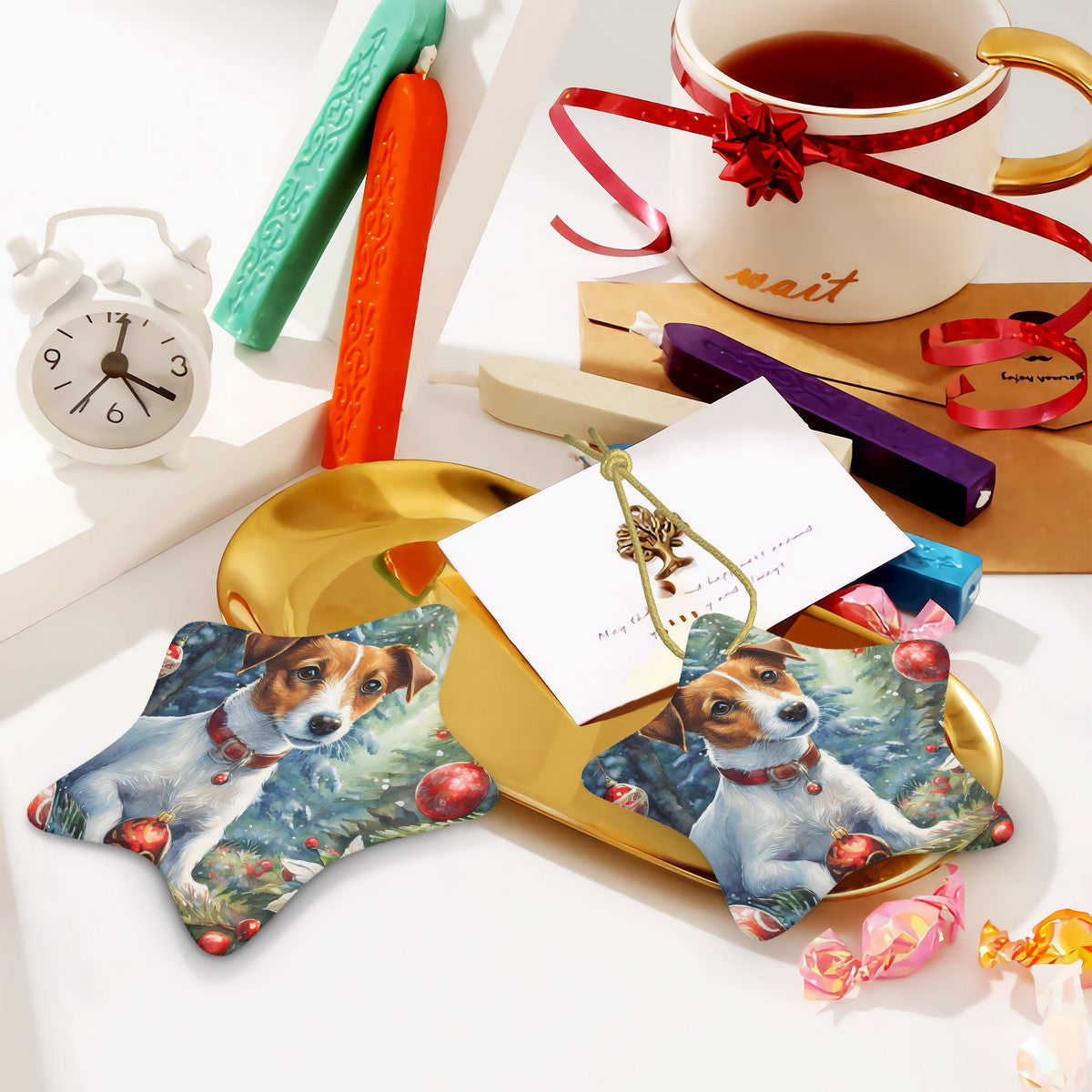 Jack Russell Dog Ceramic Star Shape Christmas Ornament