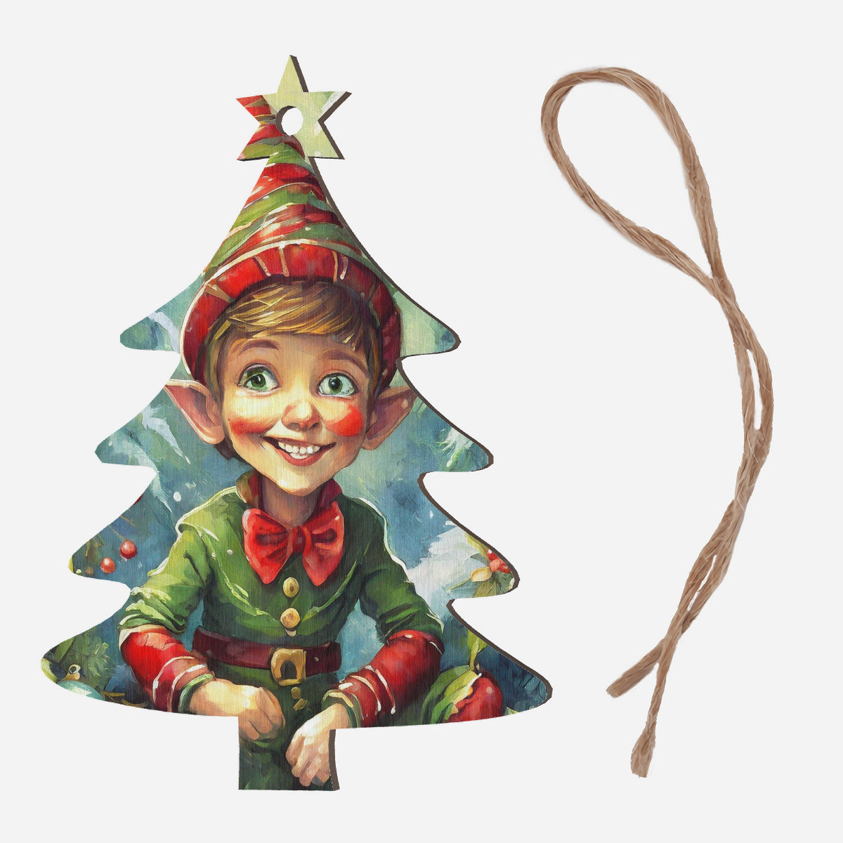 Elf Wooden Christmas Tree Hanging Ornament