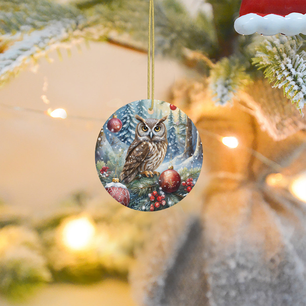 Owl Ceramic Christmas Round Ornament